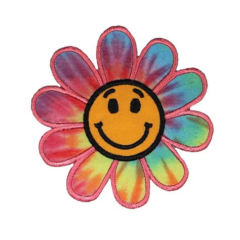 Smiley Face Tie Dye Flower Patch Hippie Smile Happy Embroidered Iron On