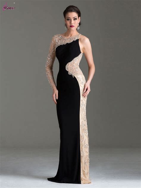bling luxury sheath beaded crystal one long sleeve 2 color two colors black and nude sex prom