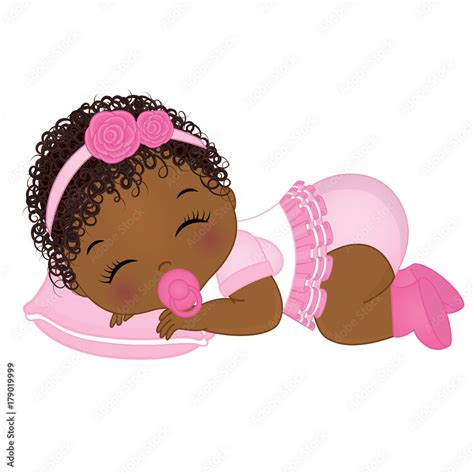 Vector Cute African American Baby Girl Sleeping Stock Vector Adobe Stock