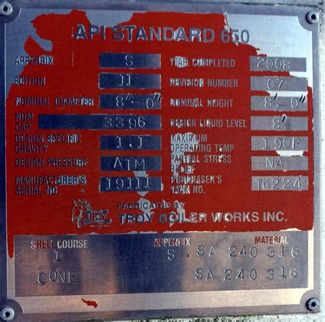 Just type your search query in any keyword on this page, and if the documents are available, you can read or inspeksi is one of the best places to find api 650 nameplate documents in pdf and powerpoint formats. Used- Troy Boiler Works API Standard 650 Tank, 33
