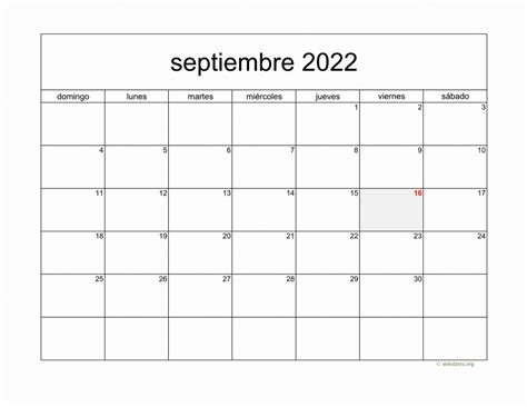 Calendario Septiembre 2022 De México