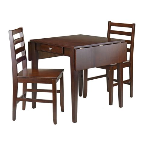 Winsome Wood Hamilton 3 Pc Dining Set Drop Leaf Table And 2 Ladder Back