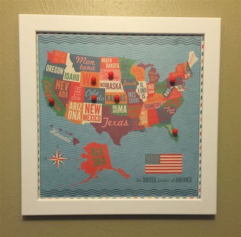 12x12 United States Travel Map Bulletin Board With