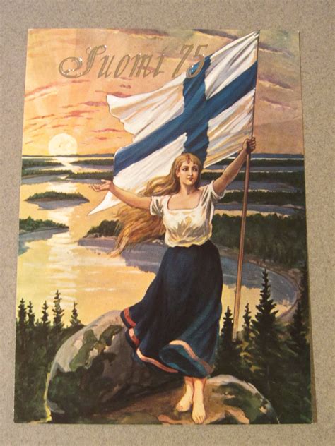 A Painting Of A Woman Holding A Flag On Top Of A Rock Near The Ocean