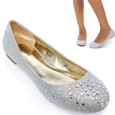 Lady Silver Round Toe Rhinestone Crystal Ballerina Ballet Flat Bridal Shoe 8 Bellamarie