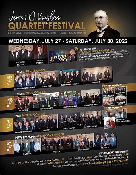 Calendar 2022 James D Vaughan Quartet Festival