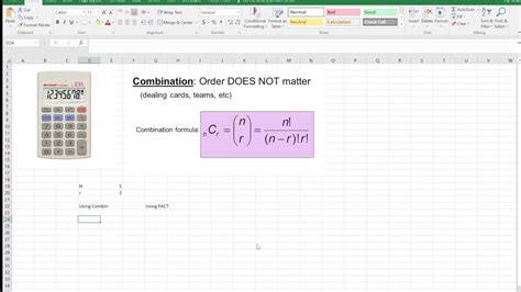 Calculating Combinations In Excel Youtube