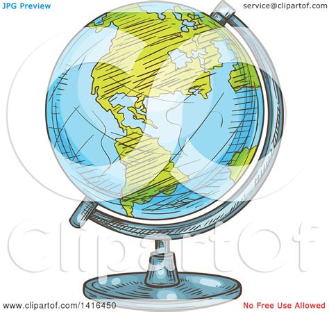 Clipart Of A Sketched Desk Globe Royalty Free Vector Illustration By