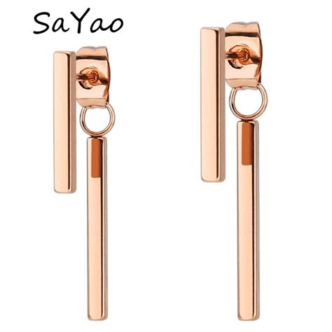 Sayao 2 Pieces Surgical Stainless Steel Stud Earring Square Straight
