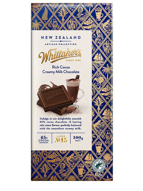 Whittakers Artisan Collection Chocolate Block Rich Cocoa Creamy Milk 100g Kiwi Kitchen