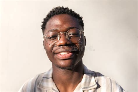 Headshot Of Young Happy And Smiling Black Man Wearing Glasses Outdoors Stock Image Image Of