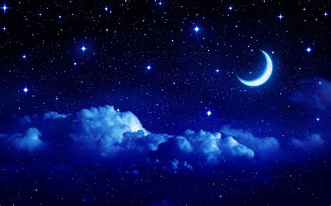 Night Moon Romance Love Stars Sky Clouds Wallpaper