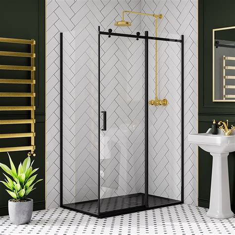 arezzo matt black 1200 x 800 frameless sliding door shower enclosure with black tray victorian