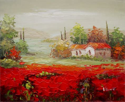Framed Quality Hand Painted Oil Painting Tuscany Italy Poppy Field 3