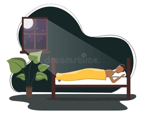 African American Man Sleeping In His Bed Flat Vector Illustration On