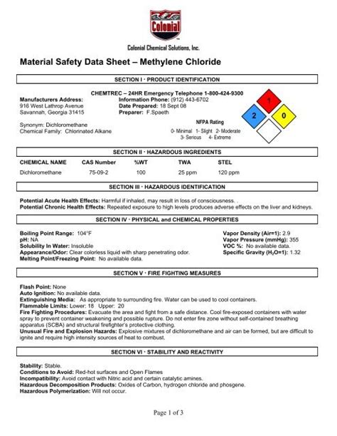 Msds Colonial Chemical Solutions