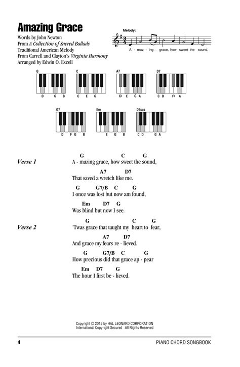 This music sheet is easily accessible and can be incorporated into any of your this printable pdf music sheet can be viewed, downloaded and also printed. Amazing Grace (Piano Chords/Lyrics) - Print Sheet Music Now