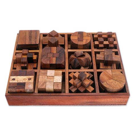 12 Handcrafted Wood Puzzles With Box From Thailand Array Of