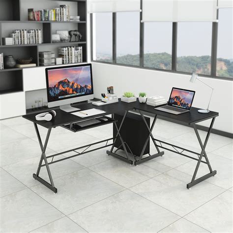 Buy L Shaped Corner Computer Desk SLYPNOS Large L Shape Office Wooden