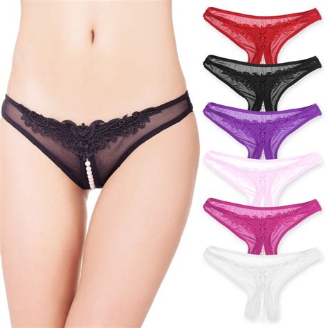 Sexy Lace Crotchless Pearls G String V String Thong Lingerie Knickers Underwear Ebay