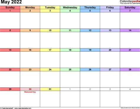 May 2022 Calendars For Word Excel And Pdf