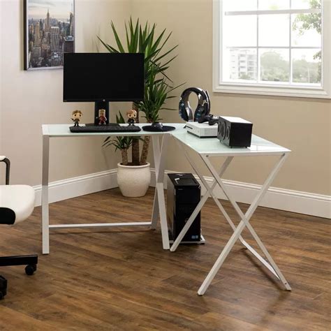 Set up a battlestation with the right storage, so you can have easy. Glass L Shaped Computer Desk - Saracina Home | Saracina ...