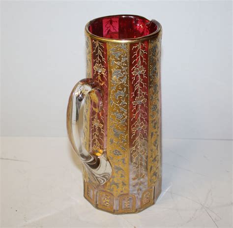 Bargain Johns Antiques Moser Cranberry Art Glass Pitcher Done In Cranberry Gold And Platinum