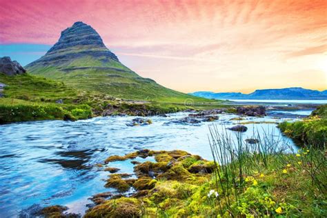 Beautiful Natural Magical Scenery With The Volcano Near Kirkjufell In