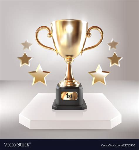 Golden Champion Cup With Stars Realistic Vector Image