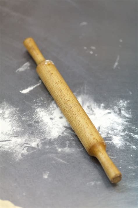 A Wooden Rolling Pin On A Steel Table Top Stock Image Image Of Fresh