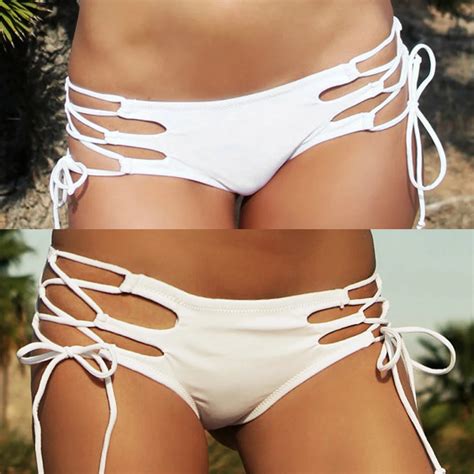 2018 Thong Sexy Brazilian Bikini Swimming Trunks Solid Black White Bikini Bottom Biquini Solid