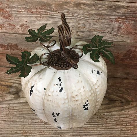 Cute White Metal Pumpkin Fall Decor Halloween Harvest Etsy