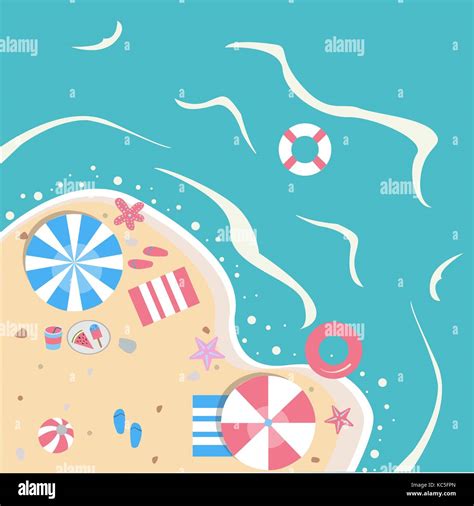Summer Vector Illustration Seashore With Summer Beach Objects From Summer Collection