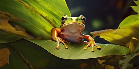 Dumpy Frog On Leaves Frog Amphibian Reptile Generative Ai 29605225