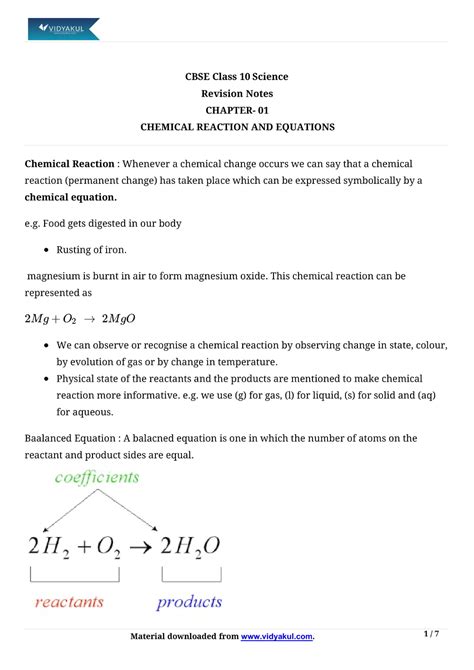 Chemical Reactions And Equations Class Notes Vidyakul Th Chemistry Chemistry Basics