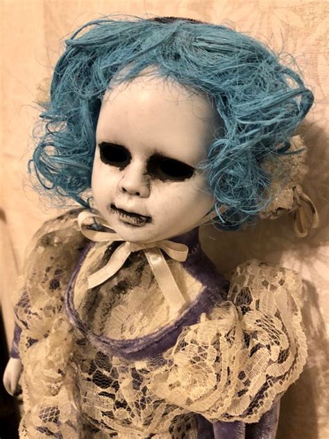 Ooak Hollow Eye Blue Hair Creepy Horror Doll Art By Christie