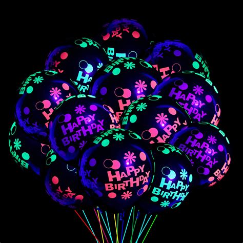 Buy 50pcs Happy Birthday Neon Glow Balloons Glow In Blacklight Black