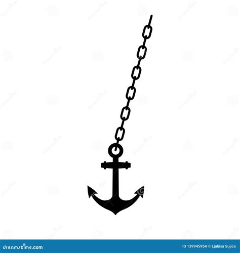 Anchor With Chain Realistic Style Cartoon Vector