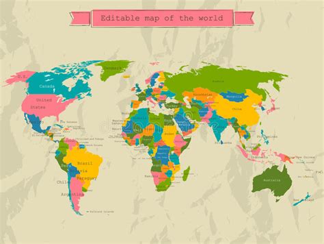 Editable World Map With All Countries Stock Vector Illustration Of