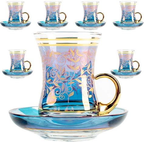 Vintage Turkish Tea Glasses Cups And Saucers Set Of 6 For Party Adults