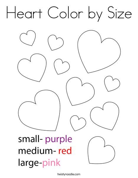 Heart Color By Size Coloring Page Twisty Noodle