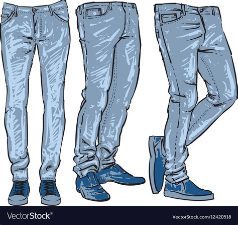Blue Jeans Set Denim Clip Art Sketch Royalty Free Vector