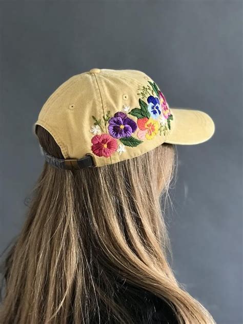 Custom Baseball Cap Hand Embroidered Hat Flower Baseball Etsy In