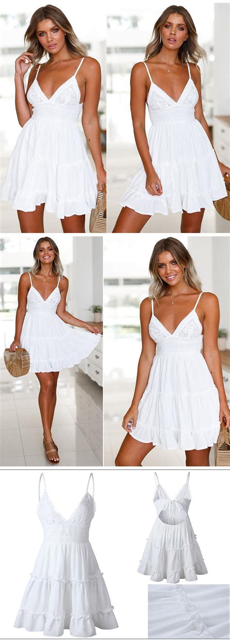 Summer Women White Lace Halter Dress Sexy Backless Beach Dresses Fashi Sunlify