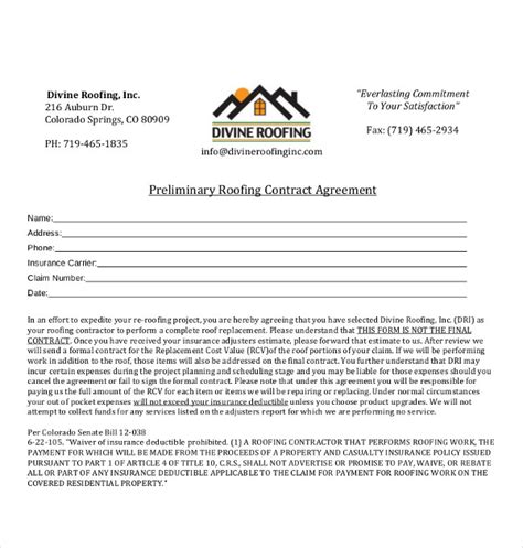 roofing contract templates  premium templates