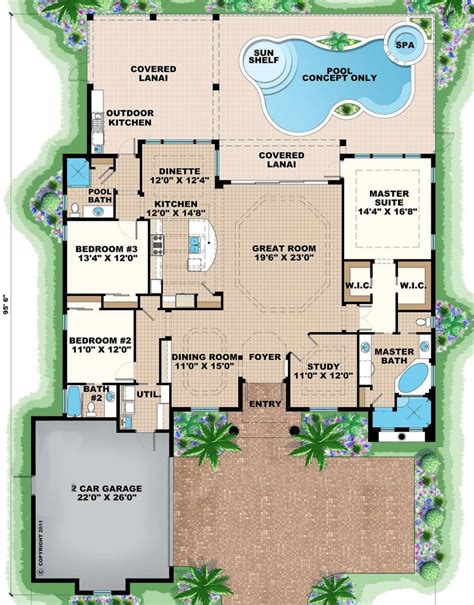 Mediterranean Style House Plan 3 Beds 3 Baths 2584 Sqft Plan 27 550