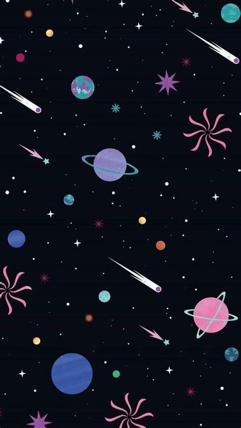 An Image Of Planets And Stars In The Night Sky With Pink Blue Green And Purple Colors