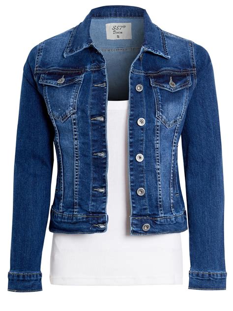 Womens Fitted Denim Jackets Stretch Mid Blue Jean Jacket Size 8 10 12 14 6 Ebay