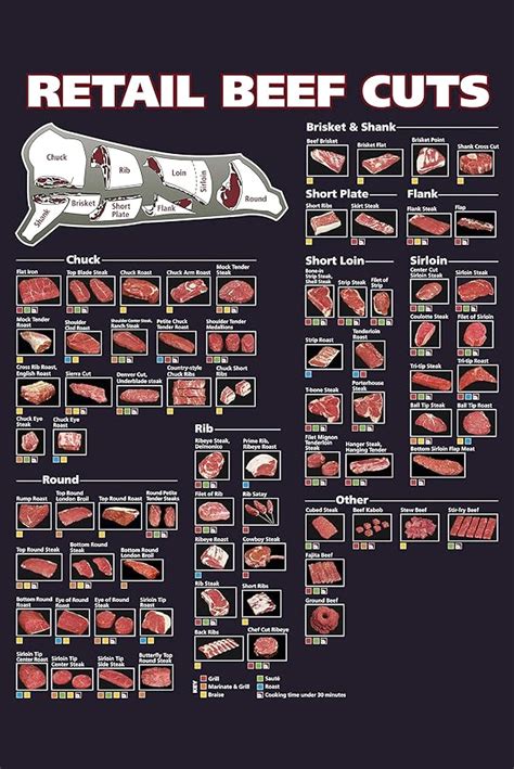 Beef Cuts Of Meat Butcher Chart Poster 01 24x36 Amazonca Home And Kitchen