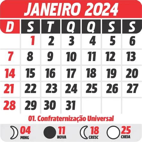 Calendário 2024 Janeiro Imagem Legal